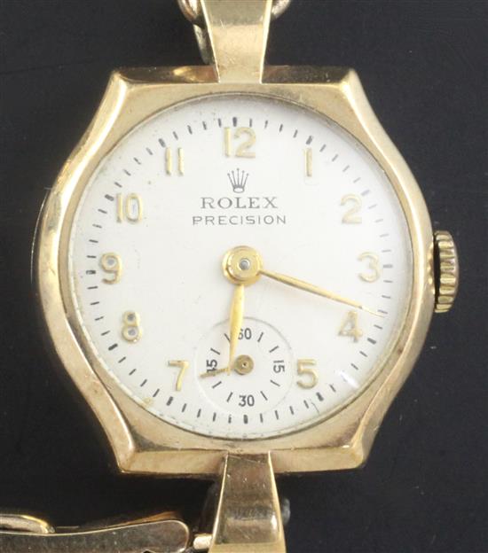 A ladys 1940s 9ct gold Rolex Precision manual wind wrist watch,